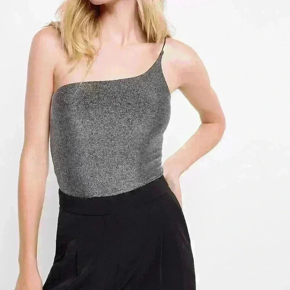 Express Sparkly One Shoulder Thong Bodysuit - Picture 1 of 6